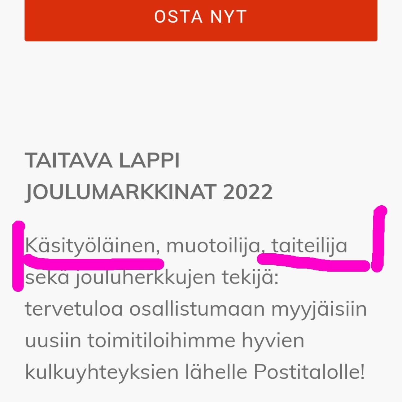 Taito Lappi ry:n joulumyyj&auml;isten osallistumiskriteerit - KAIKILLE